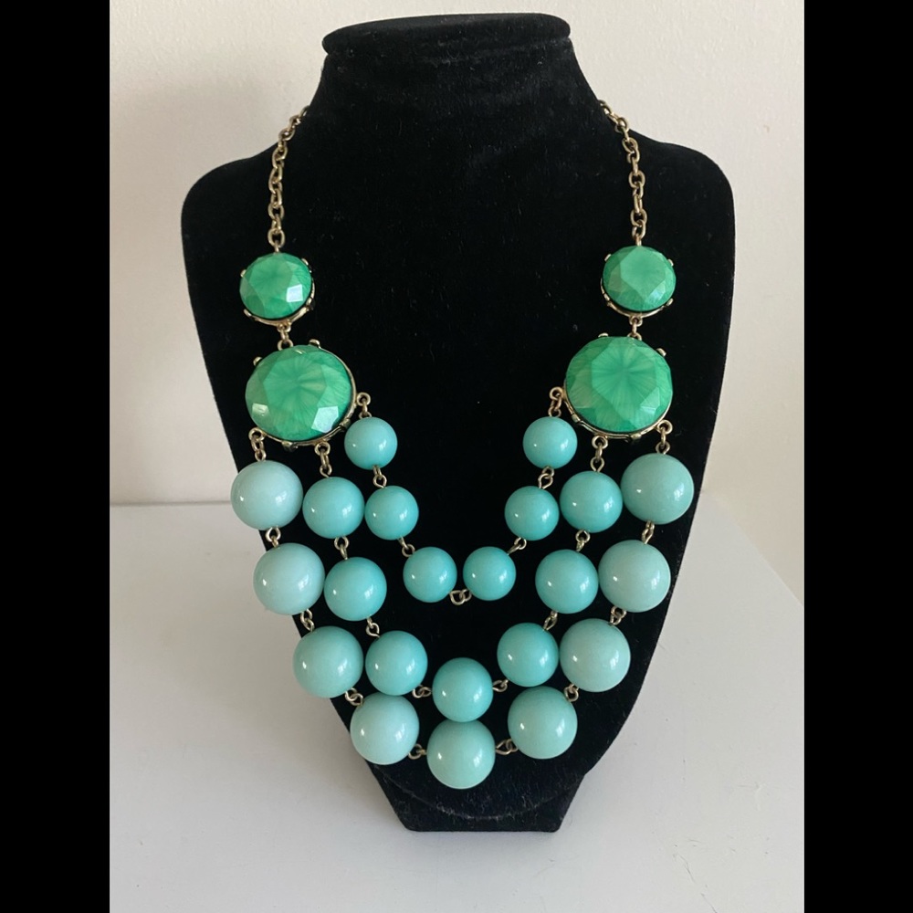 Triple Stand Turquoise Bubble Statement Necklace - image 3